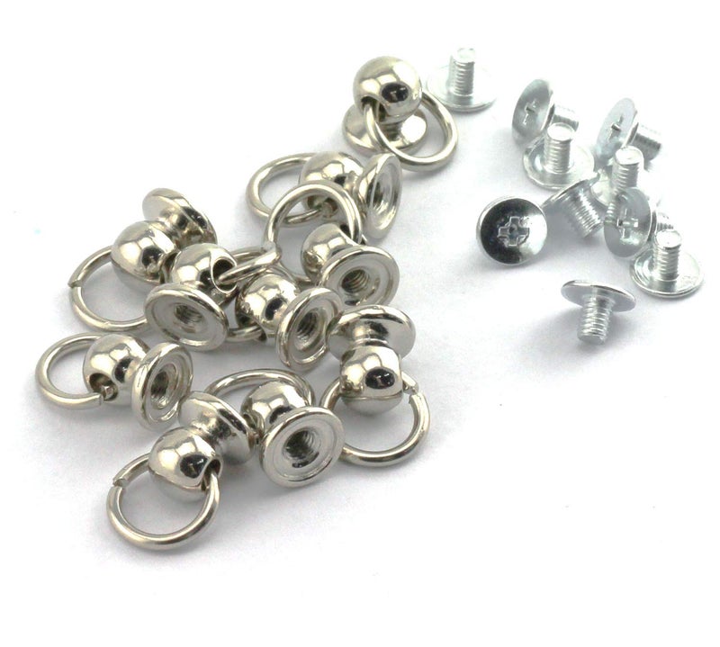 RuiLing 30pcs 8x6mm Screwback Round Head Rivet with Pull Ring Metal Handmade DIY Accessory Nail Heads Stud Leather Craft Screw Rivets Silver - Image 2